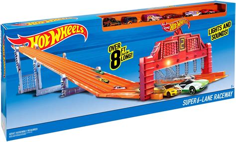 Hot wheels super 6 lane raceway - Here's the biggest hard plastic downhill race track that Hot Wheels has ever made! it's over 8 feet long and has a fantastic mechanical/electronic finish li...